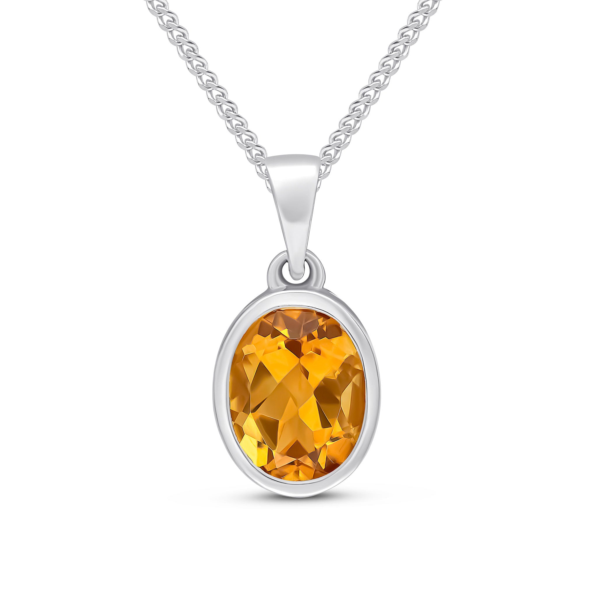 9CT WG 9X7MM OVAL CITRINE SINGLE STONE RUBOVER PENDANT WITH PLAIN LOOP