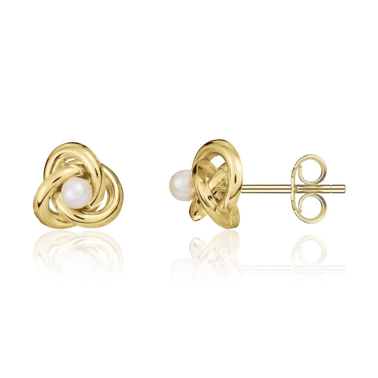 9CT YG KNOT STUD EARRINGS WITH 4.5MM FRESHWATER CULTURED PEARL CENTRE