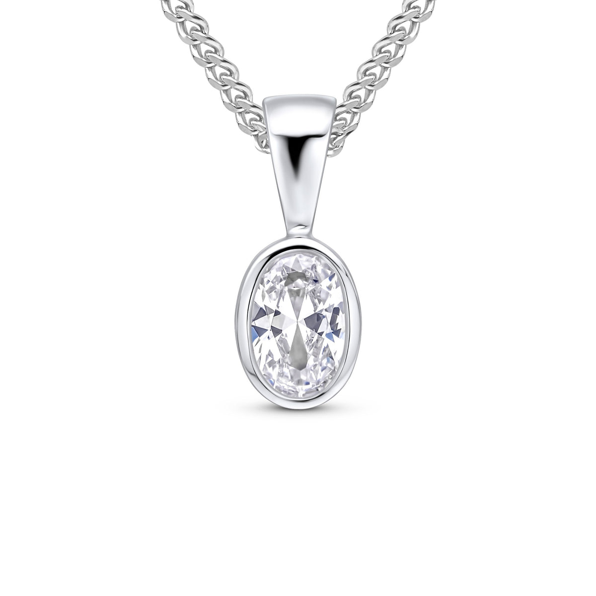 9CT WG 6X4 OVAL CZ RUBOVER SET PENDANT