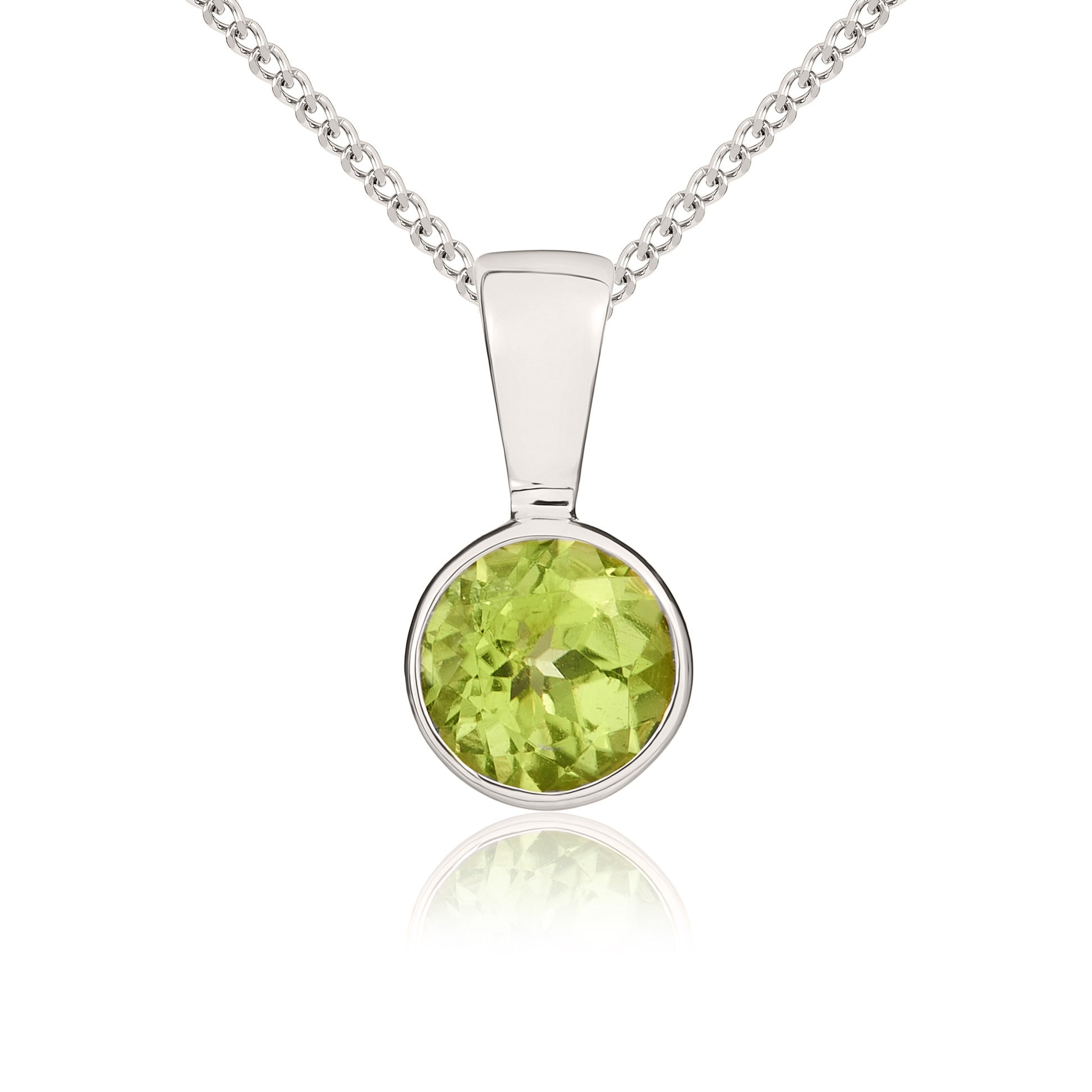 9CT WG 5MM ROUND PERIDOT RUBOVER PENDANT