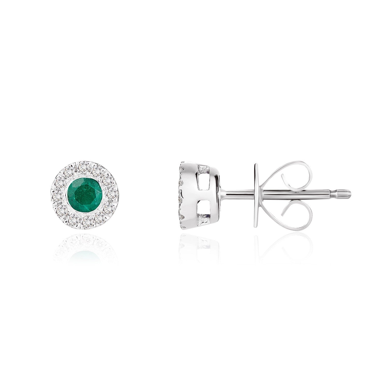 18CT WG 3MM ROUND EMERALD AND DIAMOND MICROSET CLUSTER EARRINGS