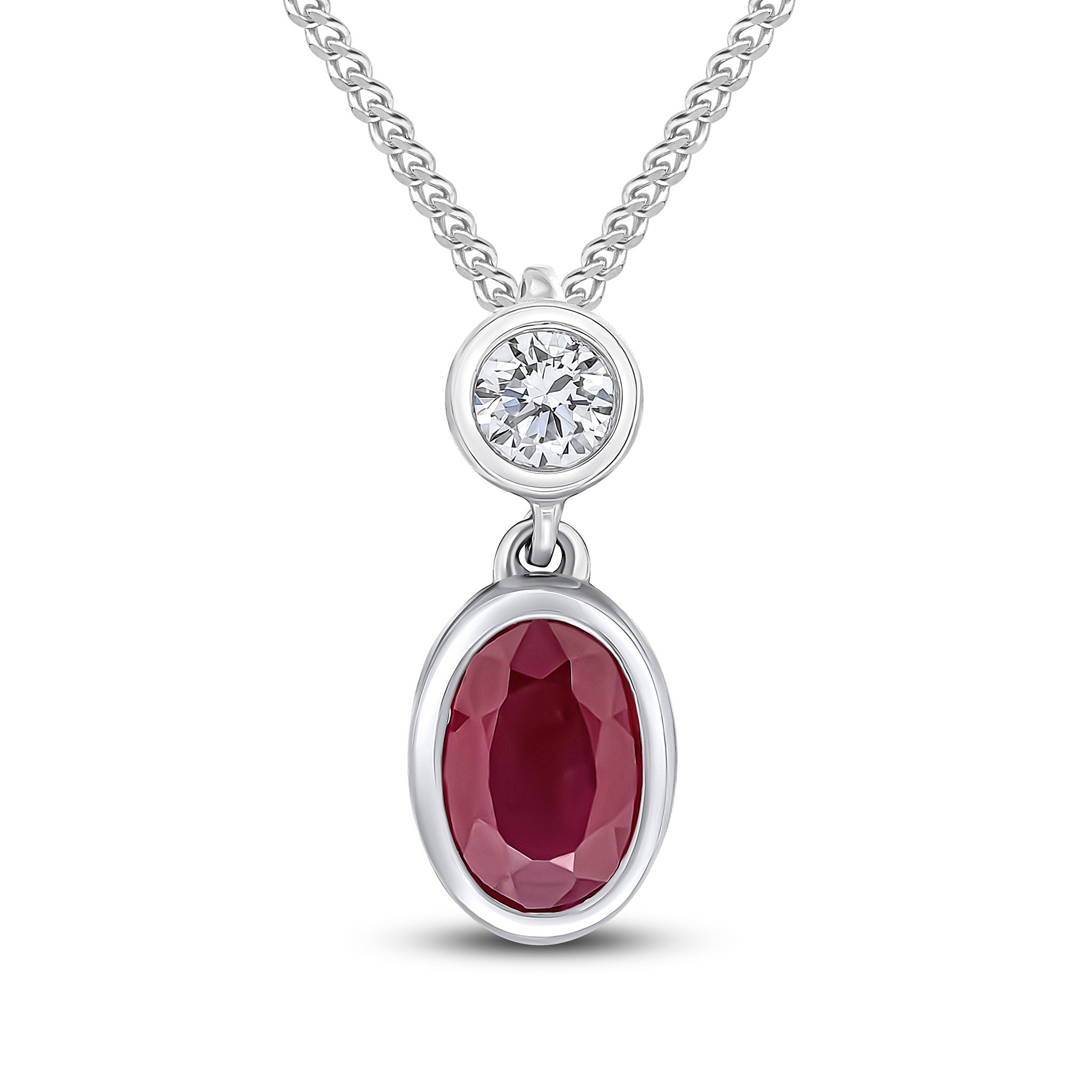 18CT WG OVAL RUBY & ROUND DIAMOND 2ST RUBOVER SLIDER PENDANT
