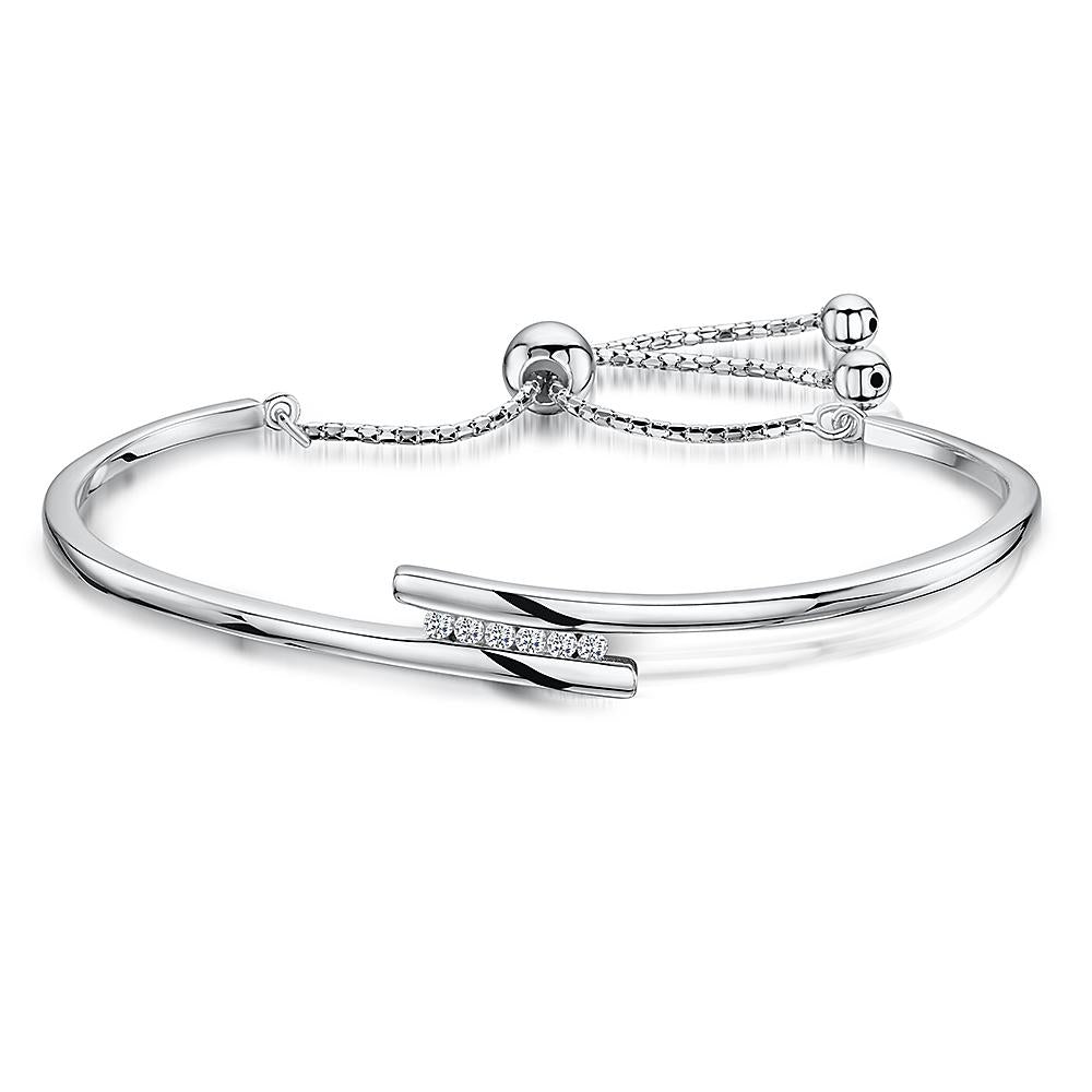 Sterling Silver Cubic Zirconia Offset Friendship Bracelet