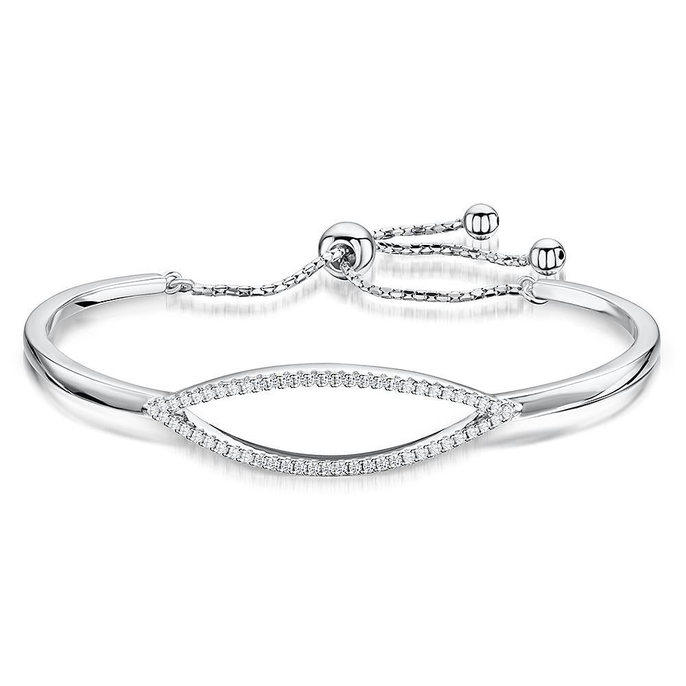 Sterling Silver and Cubic Zirconia Friendship Bracelet with An Oval Stone Set Feature