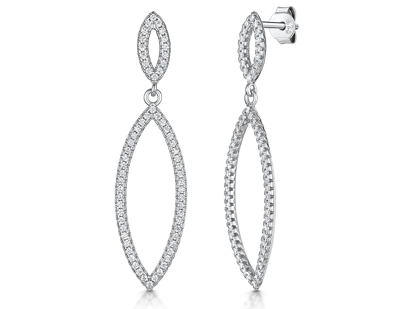 Sterling Silver Angular Oval Drop Earrings