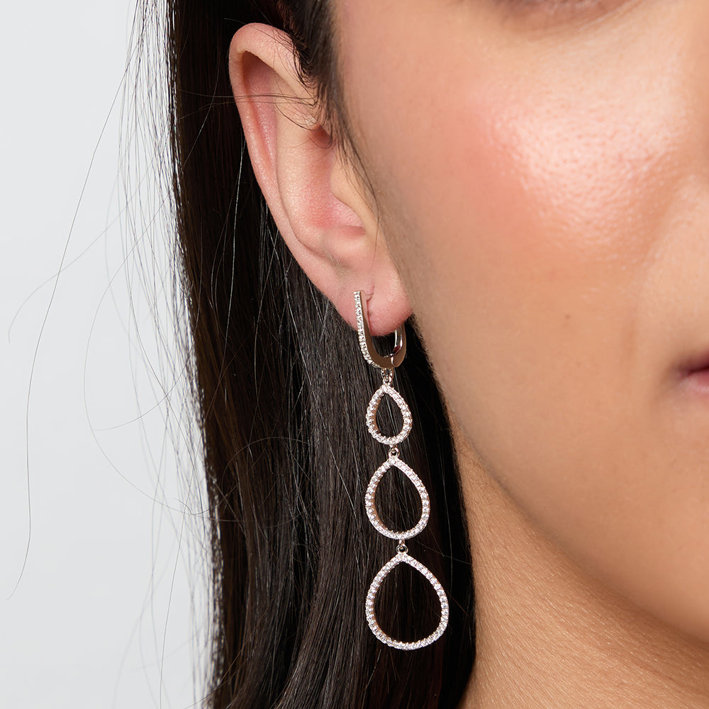 Sterling Silver Graduated Open Oval Drop Earrings