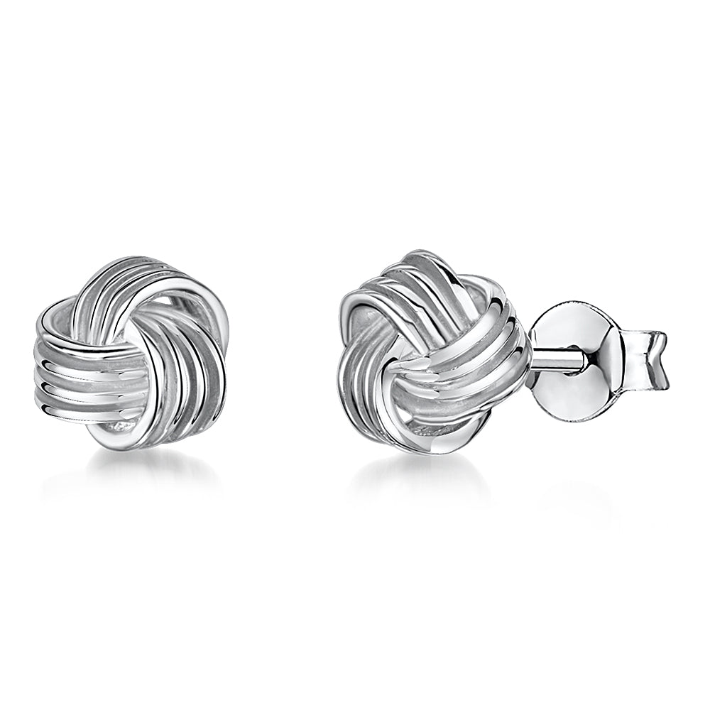 Sterling Silver Small Woven Knot Stud Earrings 6 X 8 mm