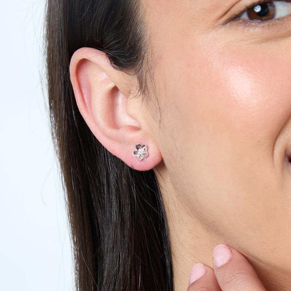Sterling Silver Open Flower Stud Earring