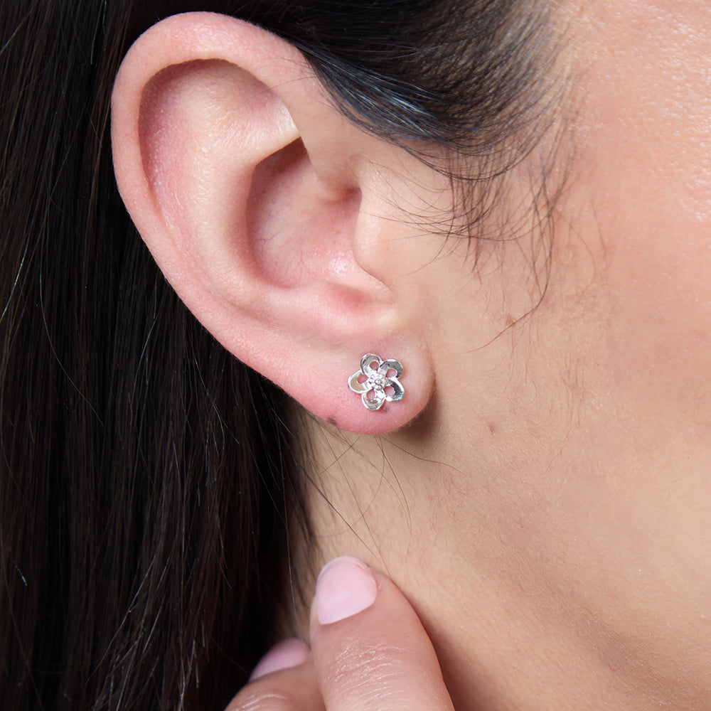 Sterling Silver Open Flower Stud Earring