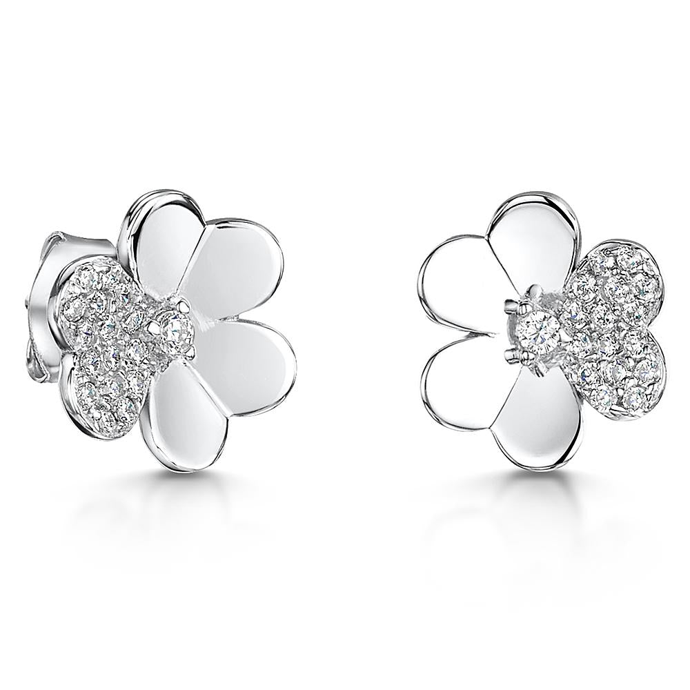 Sterling Silver Flower Quarter Set Cubic Zirconia Earrings