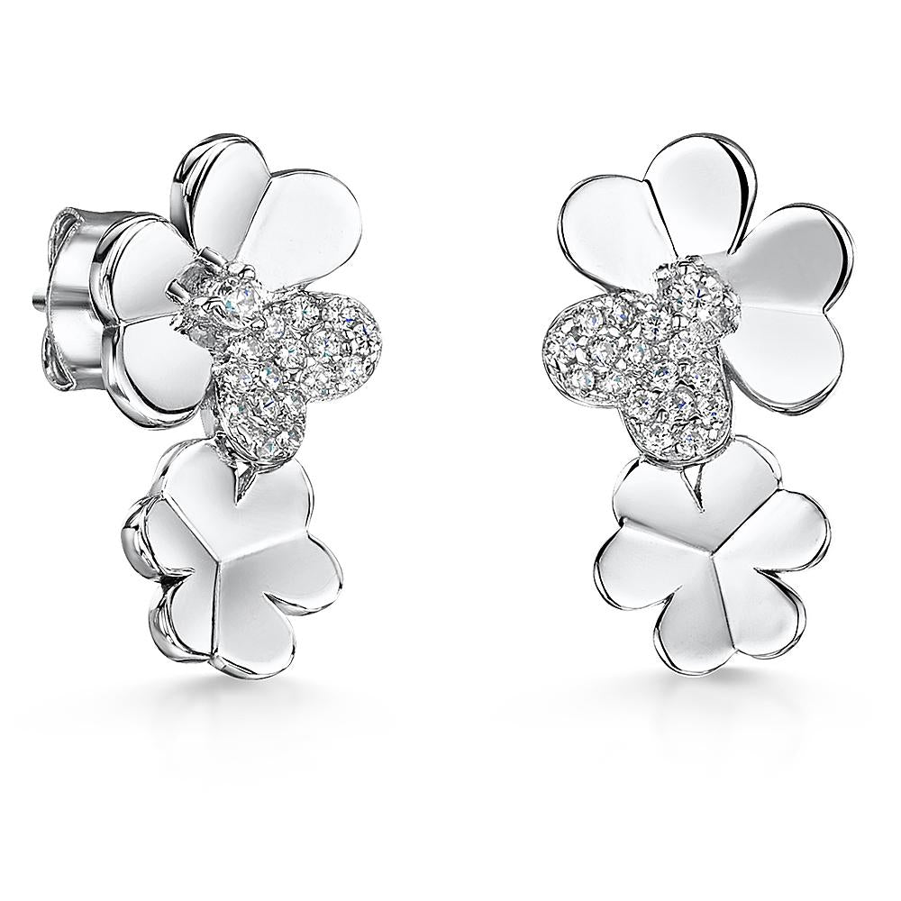 Sterling Silver Double Flower Drop Earrings