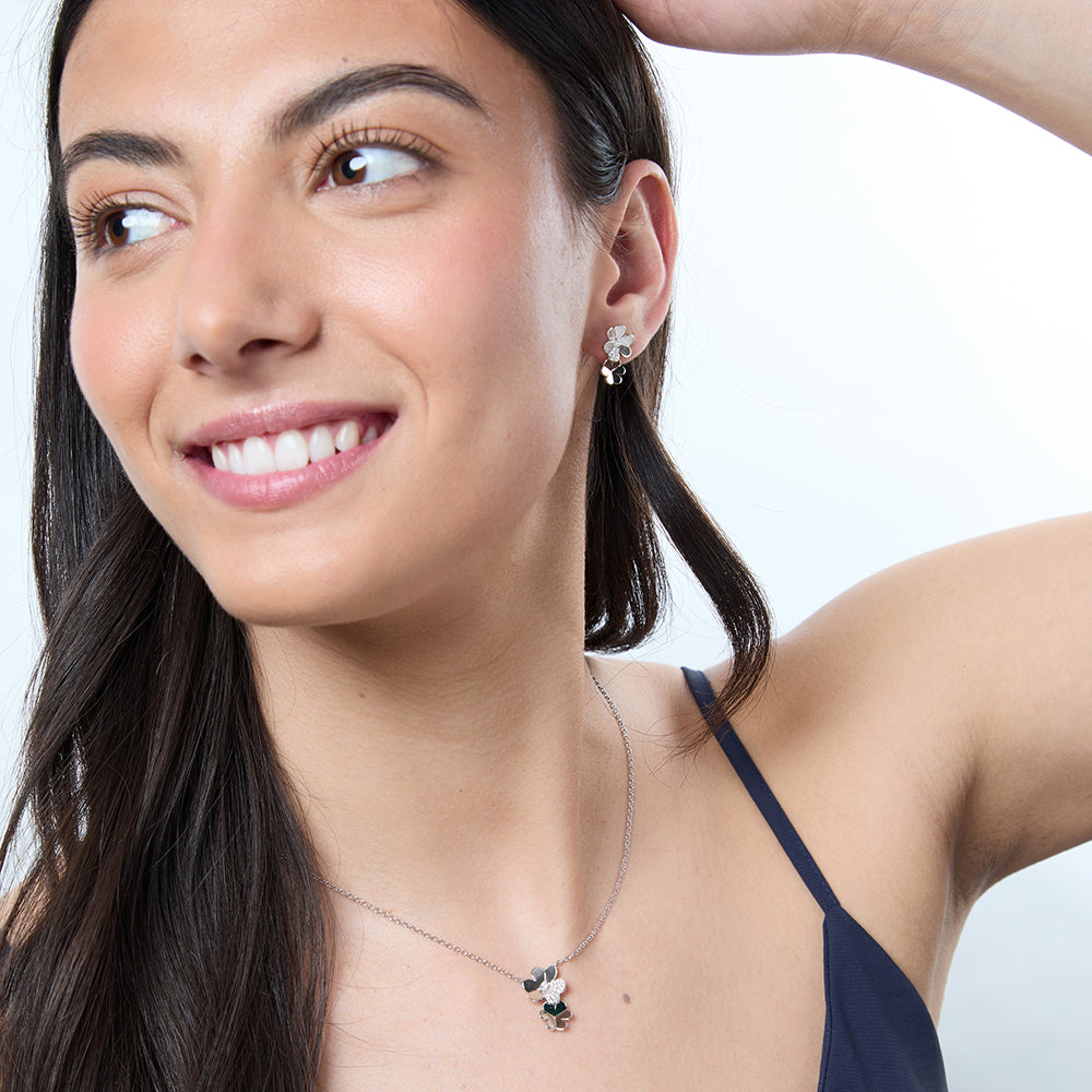 Sterling Silver Double Flower Drop Earrings
