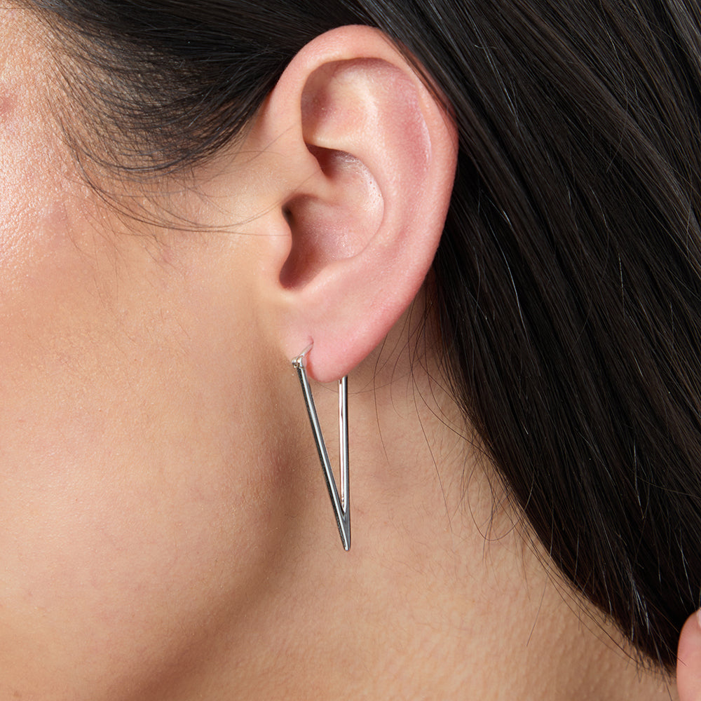 Sterling Silver Long Triangle Shape Drop Earrings