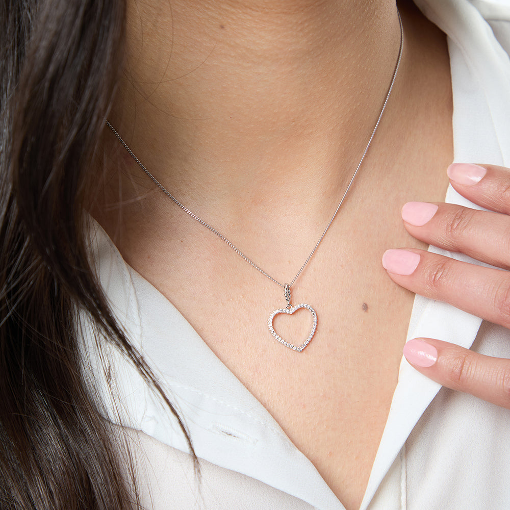 Sterling Silver Cubic Zirconia Open Heart Pendant