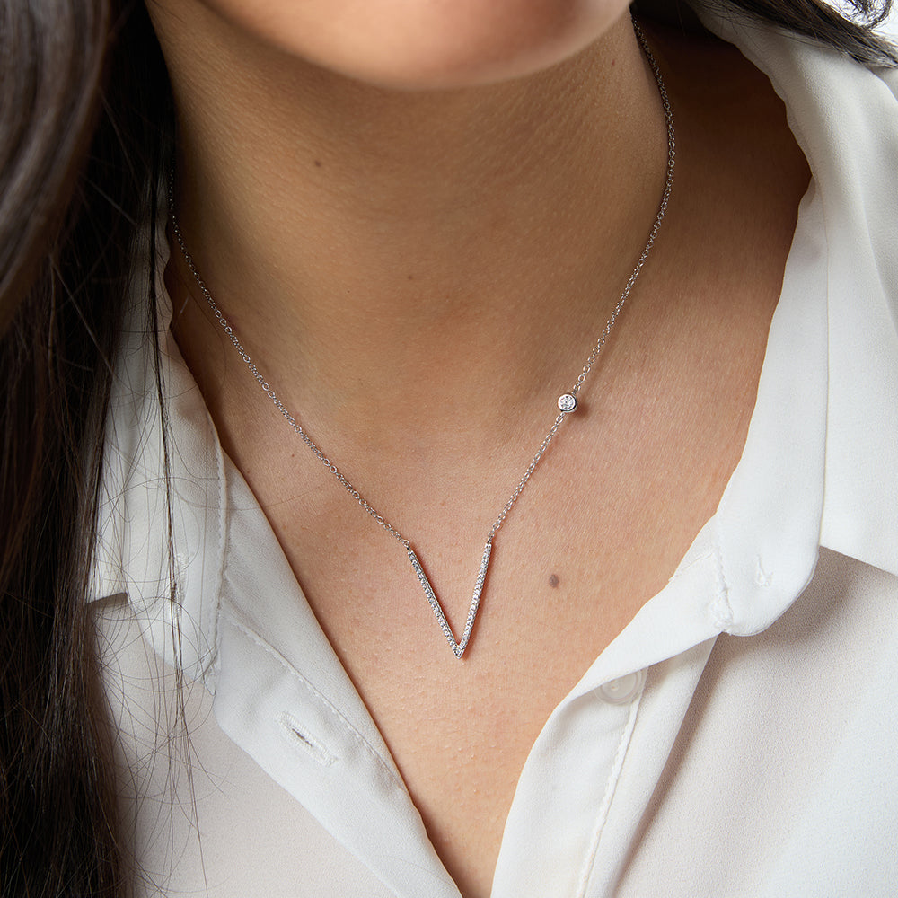 Sterling Silver Initial V Necklace