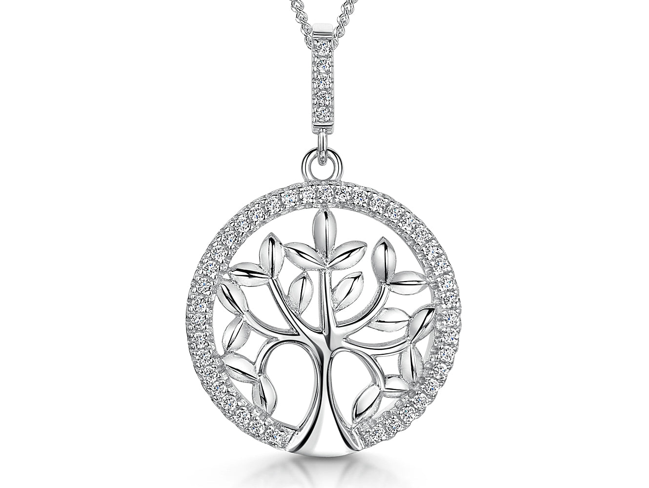 Sterling Silver Cubic Zirconia Tree Of Life Pendant