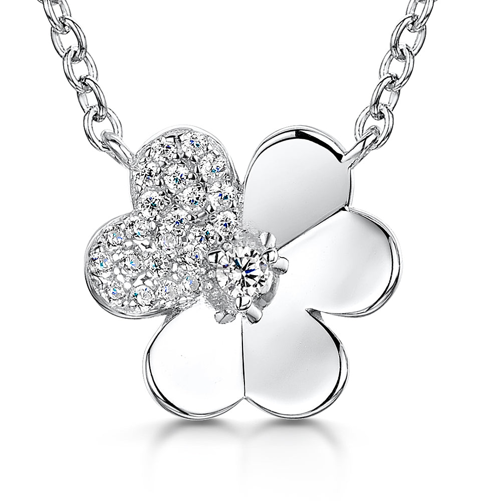 Sterling Silver Flower Pendant With Stone Set Petal