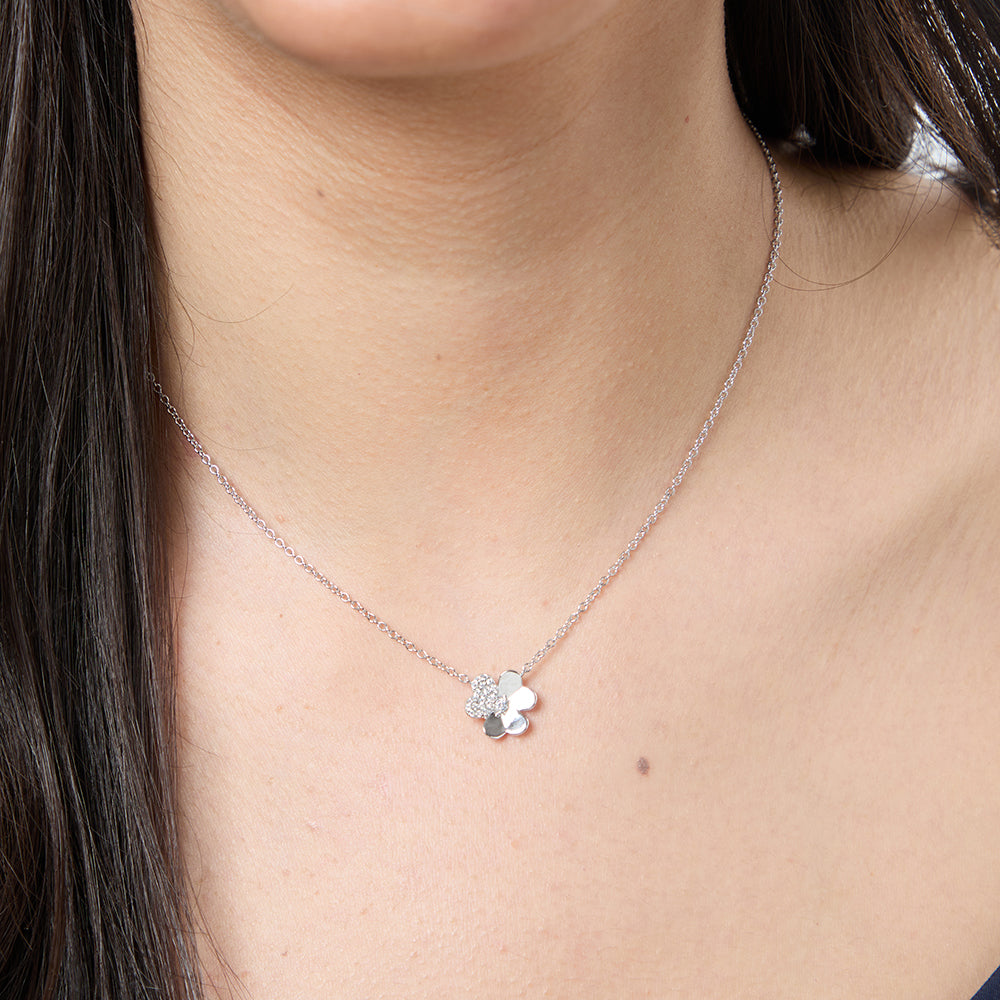 Sterling Silver Flower Pendant With Stone Set Petal