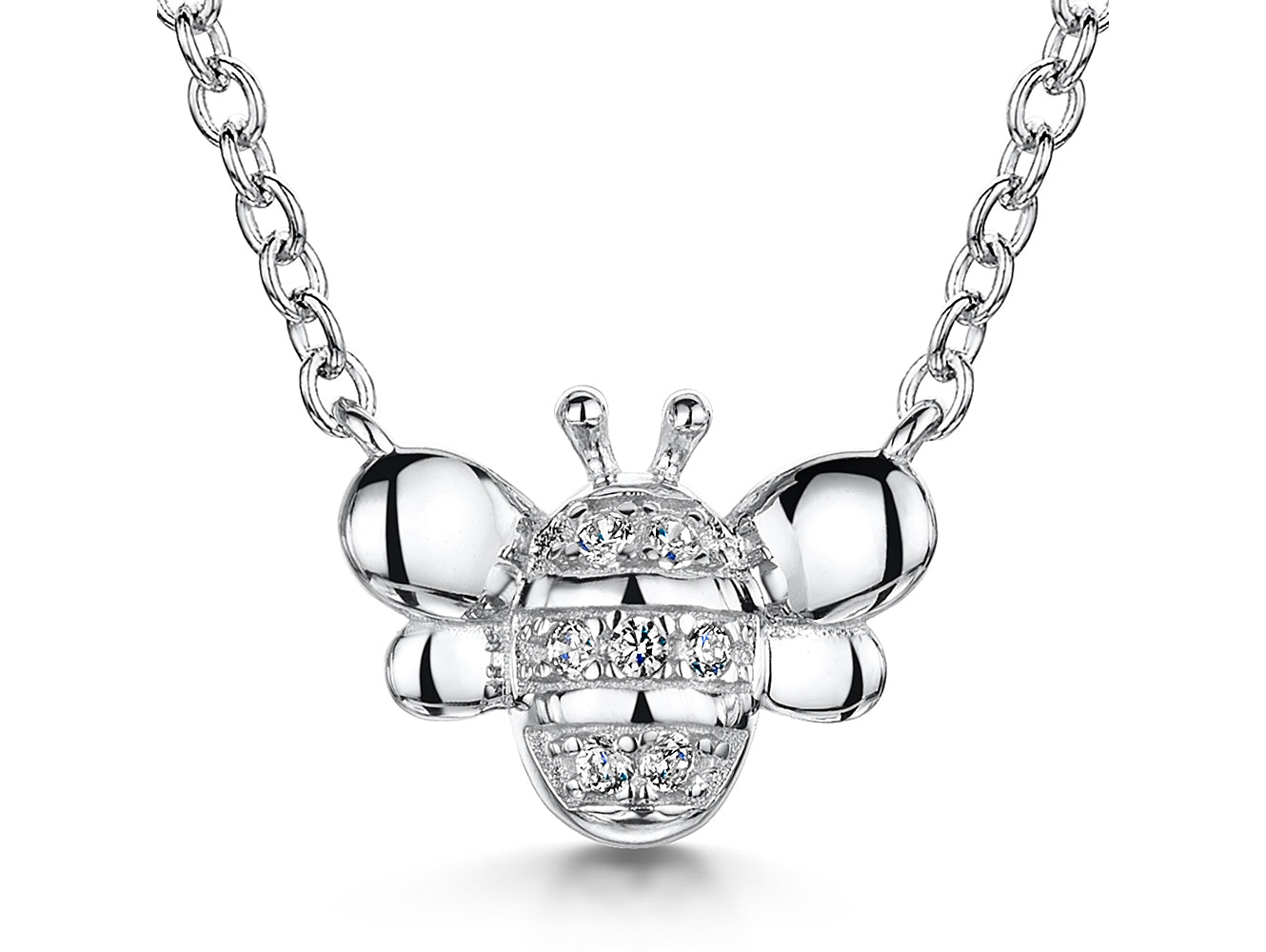 Sterling Silver Cubic Zirconia Bumble Bee Fixed Chain Necklace