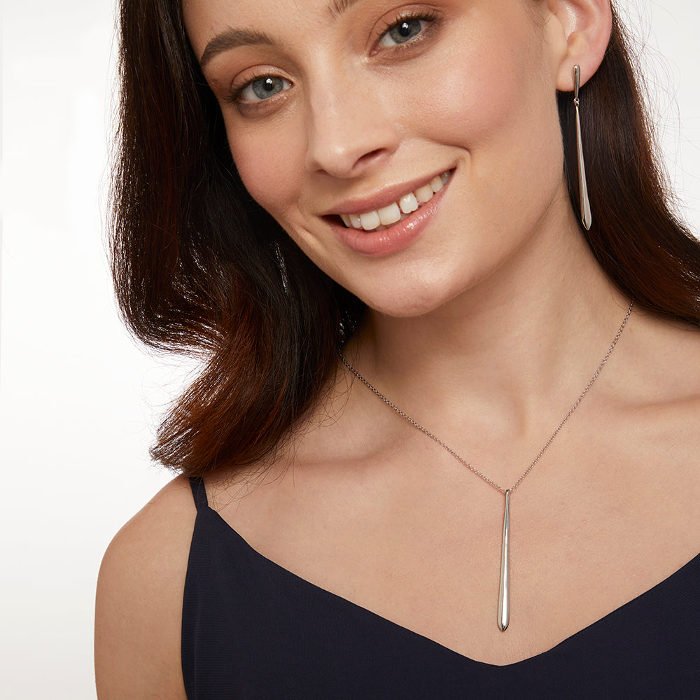 Sterling Silver Large Plain Teardrop Necklace