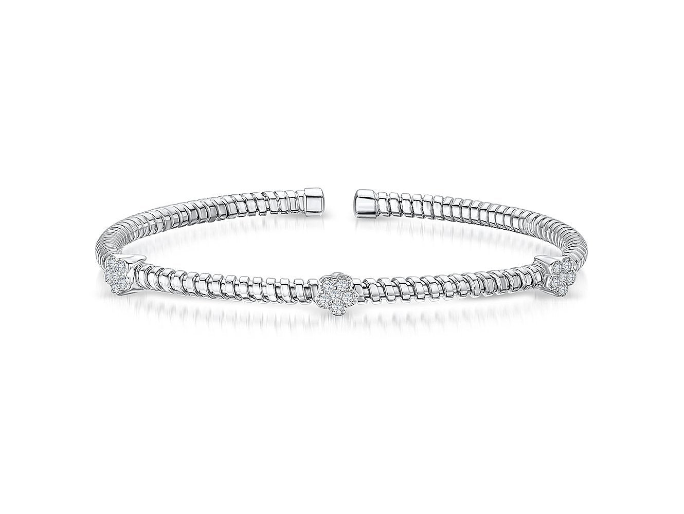 Sterling Silver Cuff Three Flower Stacking Bangle
