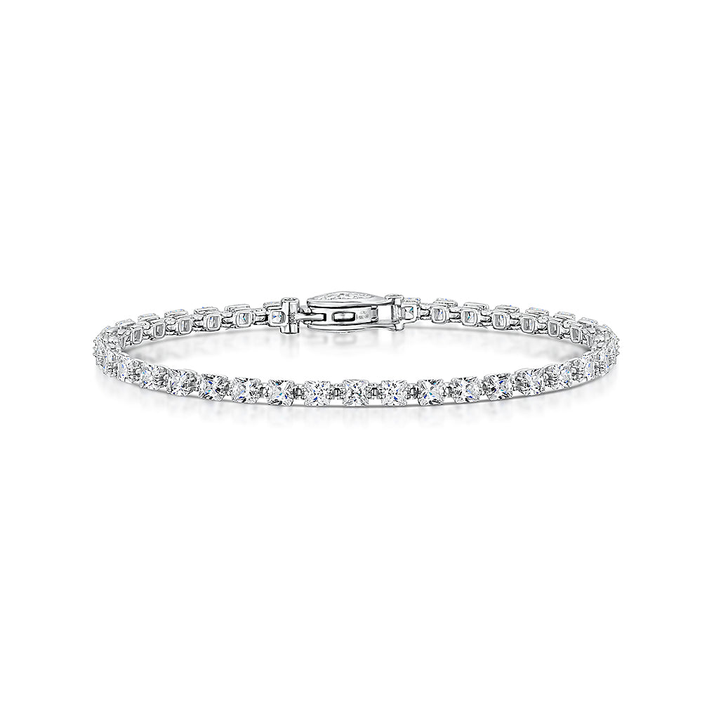 Sterling Silver Cubic Zirconia Line Bracelet With Oval Clasp