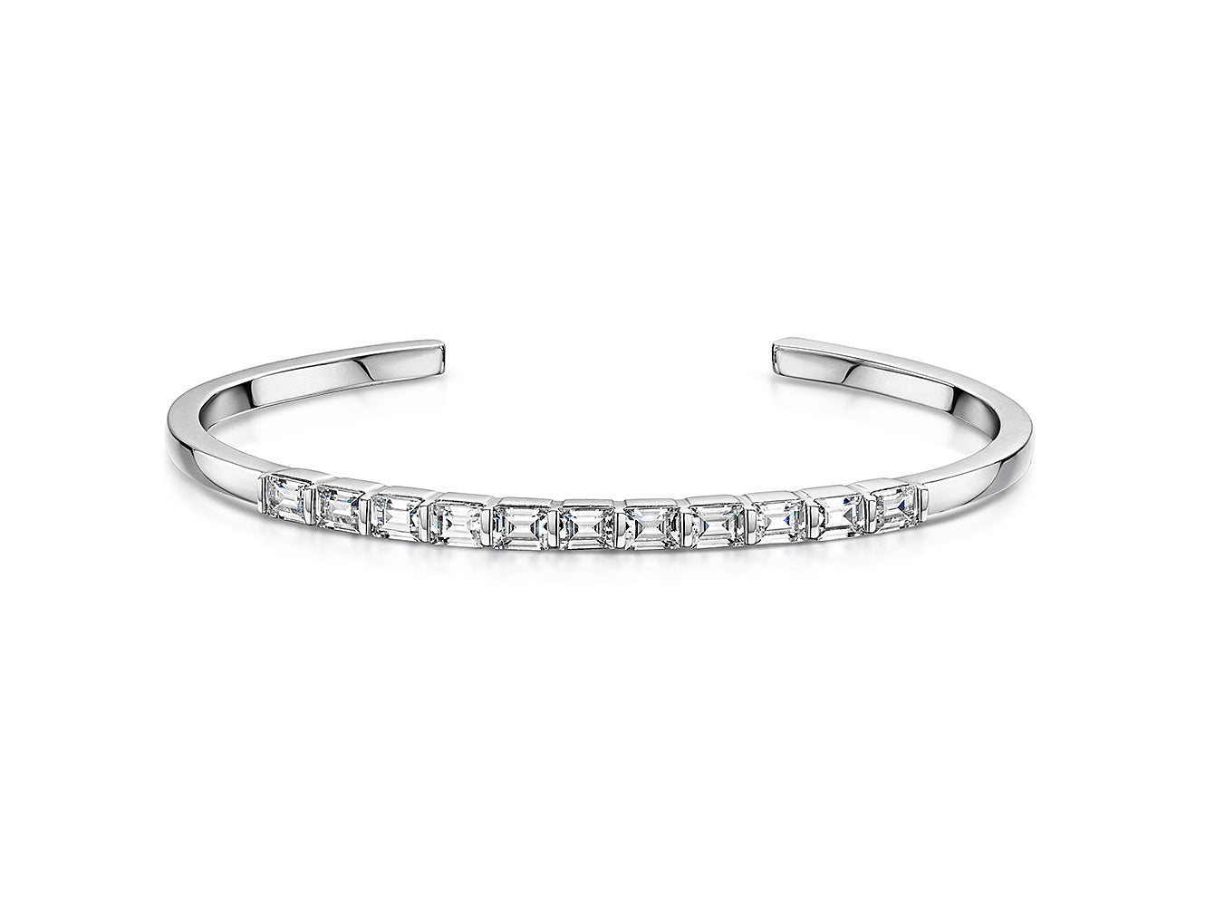 Sterling Silver Square cut Cubic Zirconia Cuff Bangle