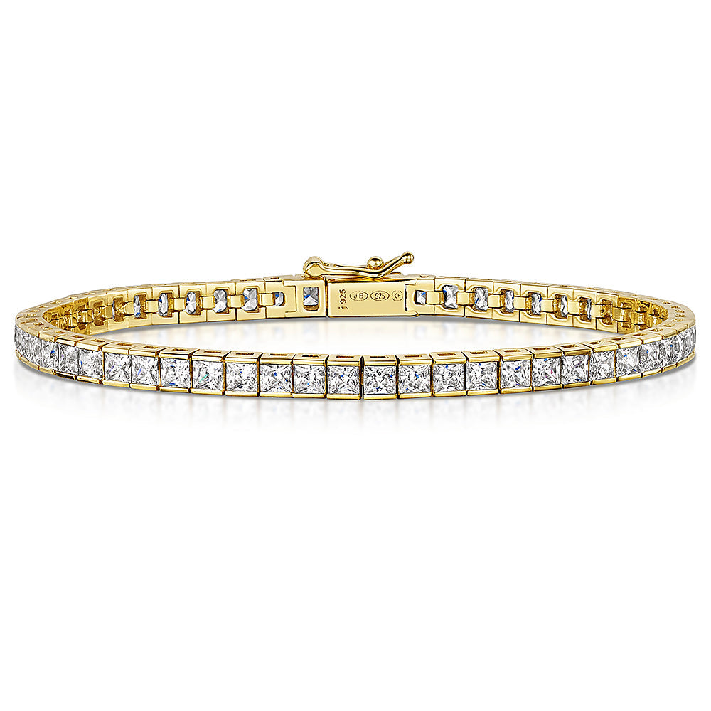 Yellow Gold 10ct Cubic Zirconia Princess Cut Tennis Bracelet