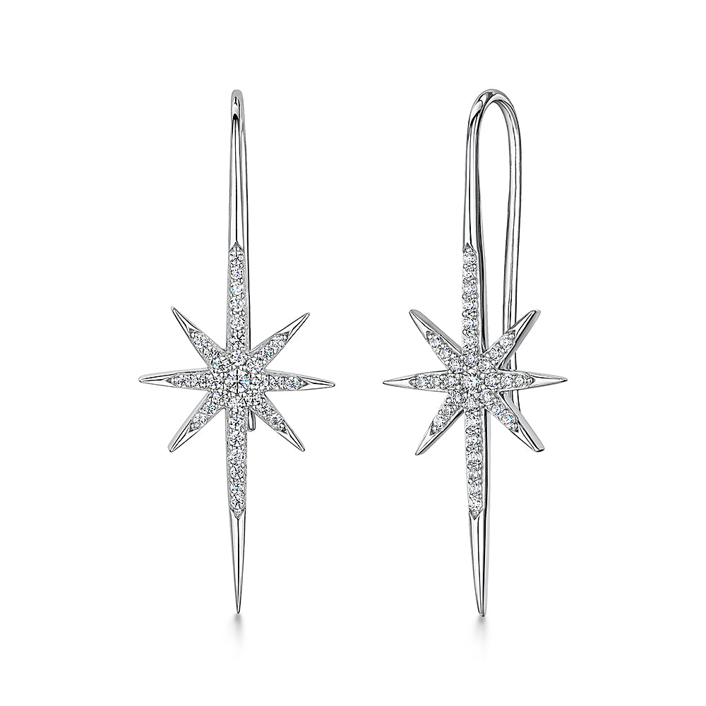 Sterling Silver North Star Drop Earrings