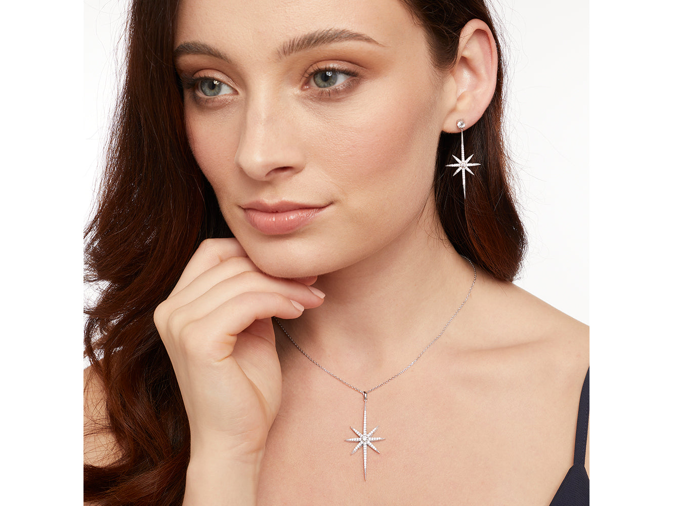 Sterling Silver Large North Star Drop Stud Earrings