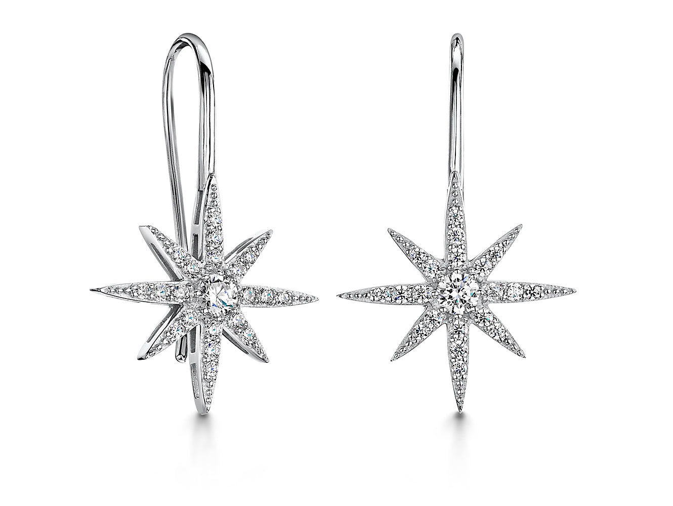Sterling Silver North Star Small Shepherds Hook Earrings
