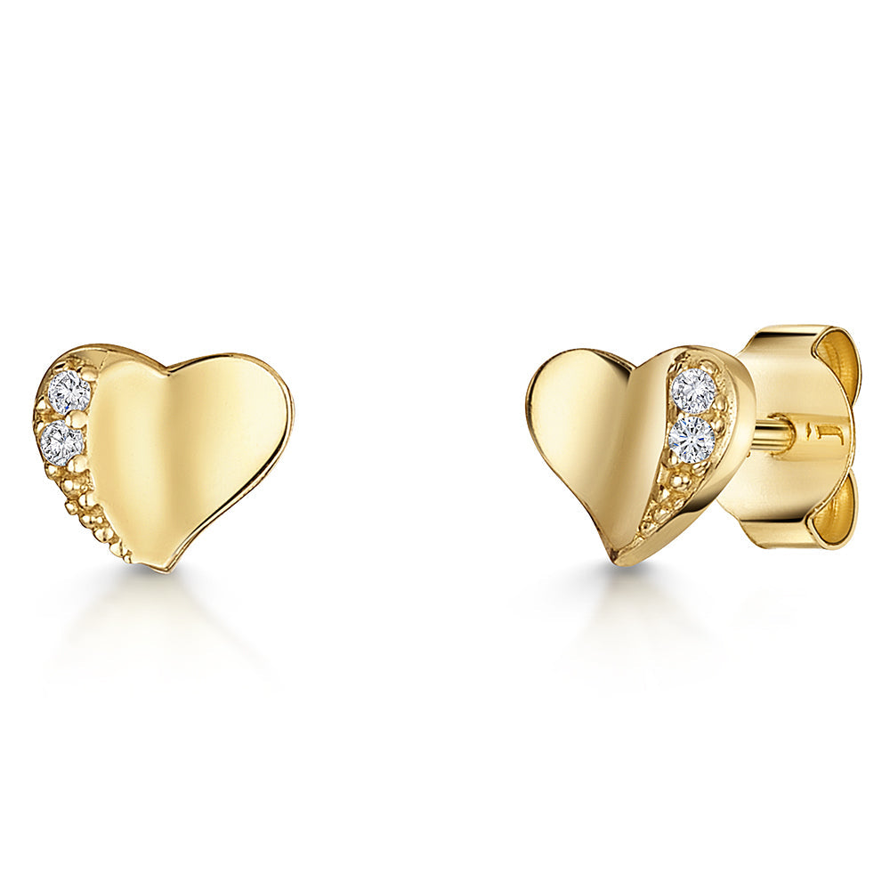 Yellow Gold Offset Heart Stud Earrings -JOOLS by Jenny Brown