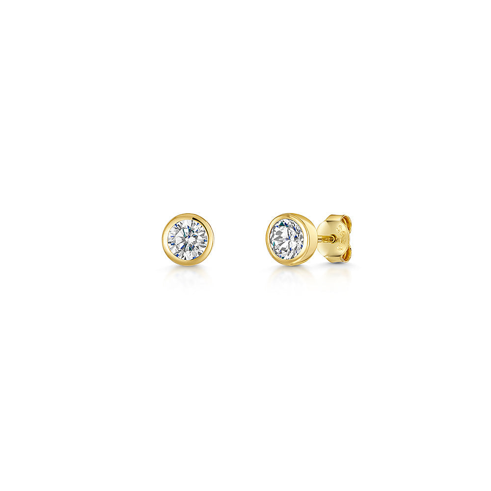 Sterling Silver, Yellow Gold Half Carat Cubic Zirconia Stud Earrings
