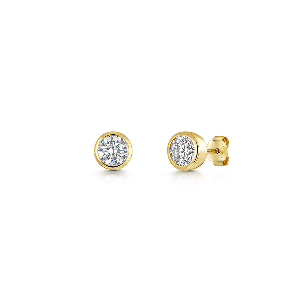 Sterling Silver, Yellow Gold 2ct Yellow Gold Rubover Stud Earrings