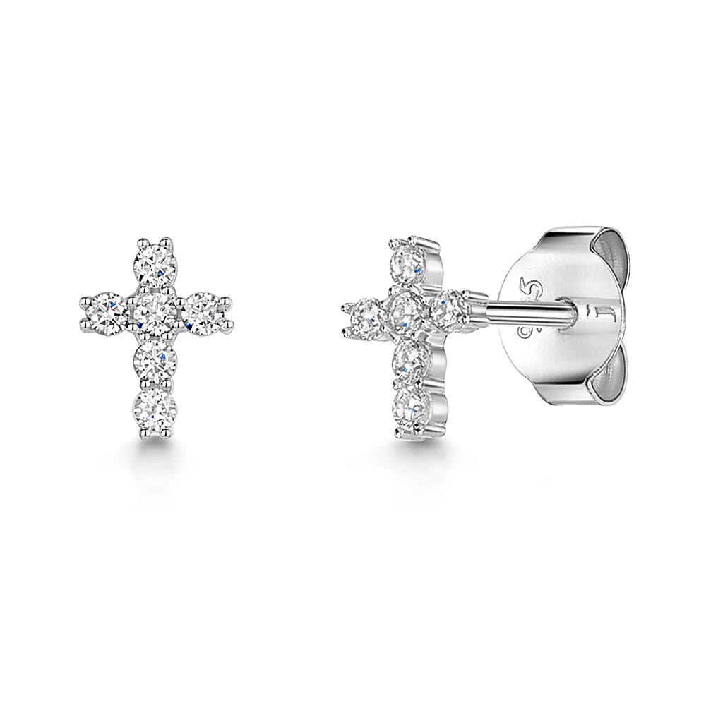 Small Silver & Cubic Zirconia Cross Earrings