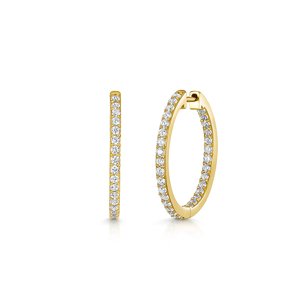 Yellow Gold Medium Hoop Cubic Zirconia Earrings