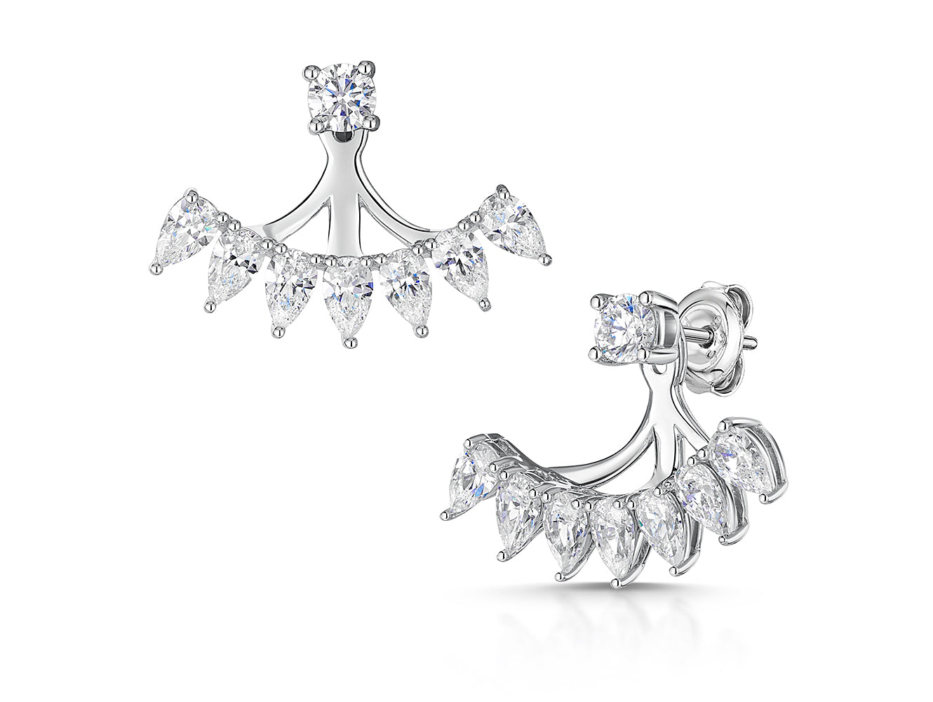 Sterling Silver Cubic Zirconia Fan Shape Jacket Earrings