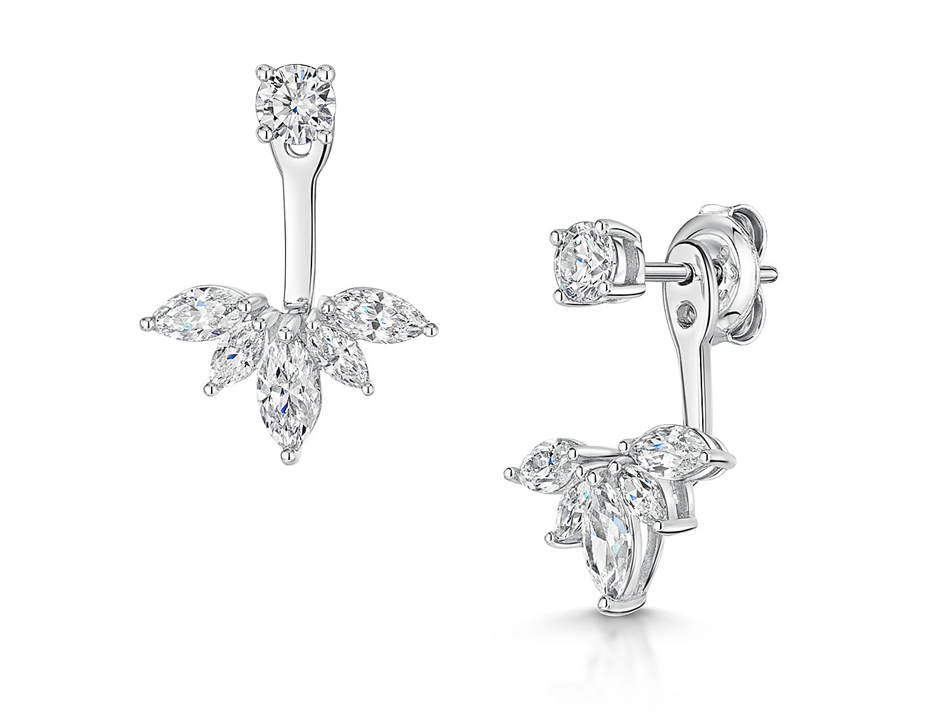 Sterling Silver Cubic Zirconia Lotus Flower Shape Earrings