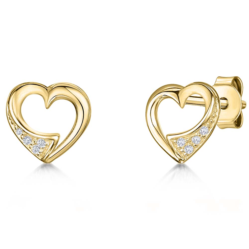 Gold Vermeil Half Zirconia Set Heart Earrings