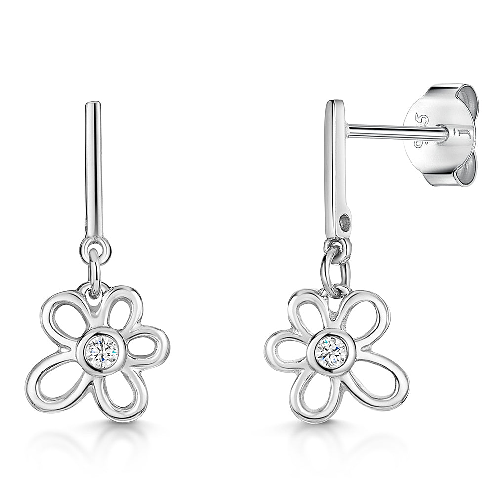 Open Flower Drop Earring With Cubic Zirconia Centres