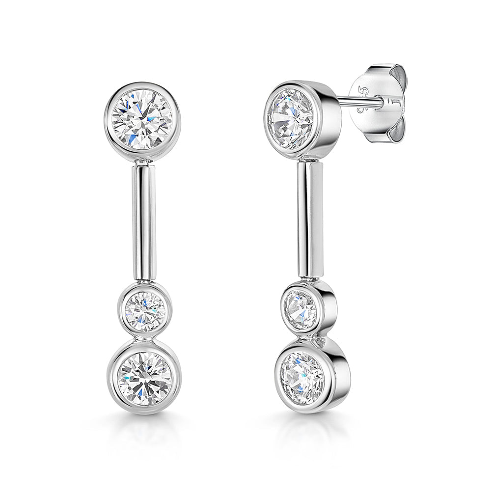 Sterling Silver Three Stone Bubble Earrings