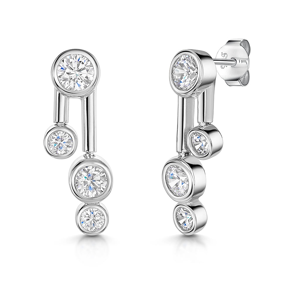 Sterling Silver 4 Stone Bubble Drop Earrings