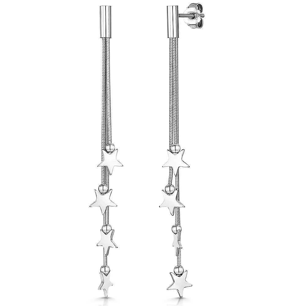 Gold Vermeil Or Silver Long Graduated 4 Star Drop Earrings