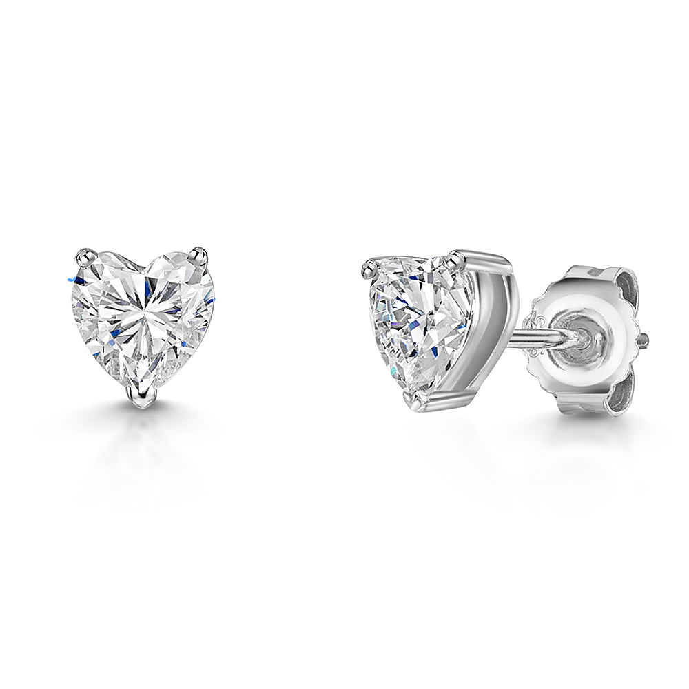 Sterling Silver Heart Solitaire Stud Earrings