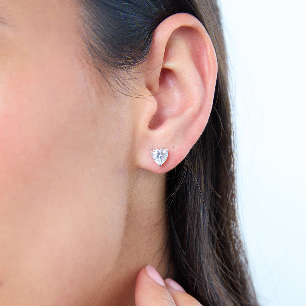 Sterling Silver Heart Solitaire Stud Earrings