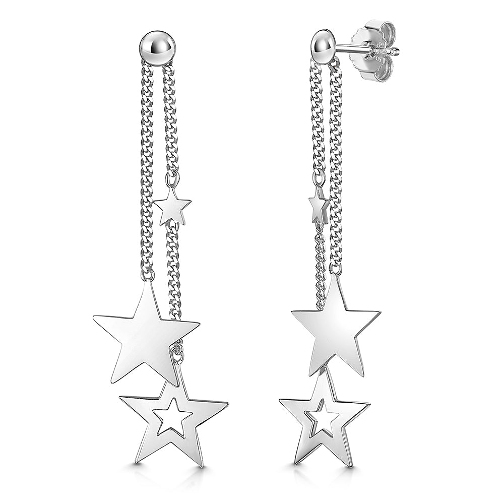 Sterling Silver Plain Star Drop Earrings