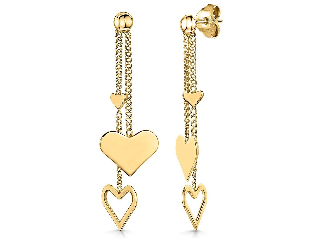 Gold Vermeil Heart Drop Chain Earrings