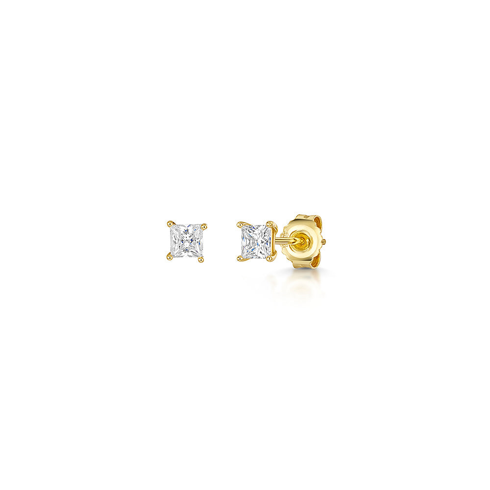 Gold Vermeil Cubic Zirconia Square Stud Earrings
