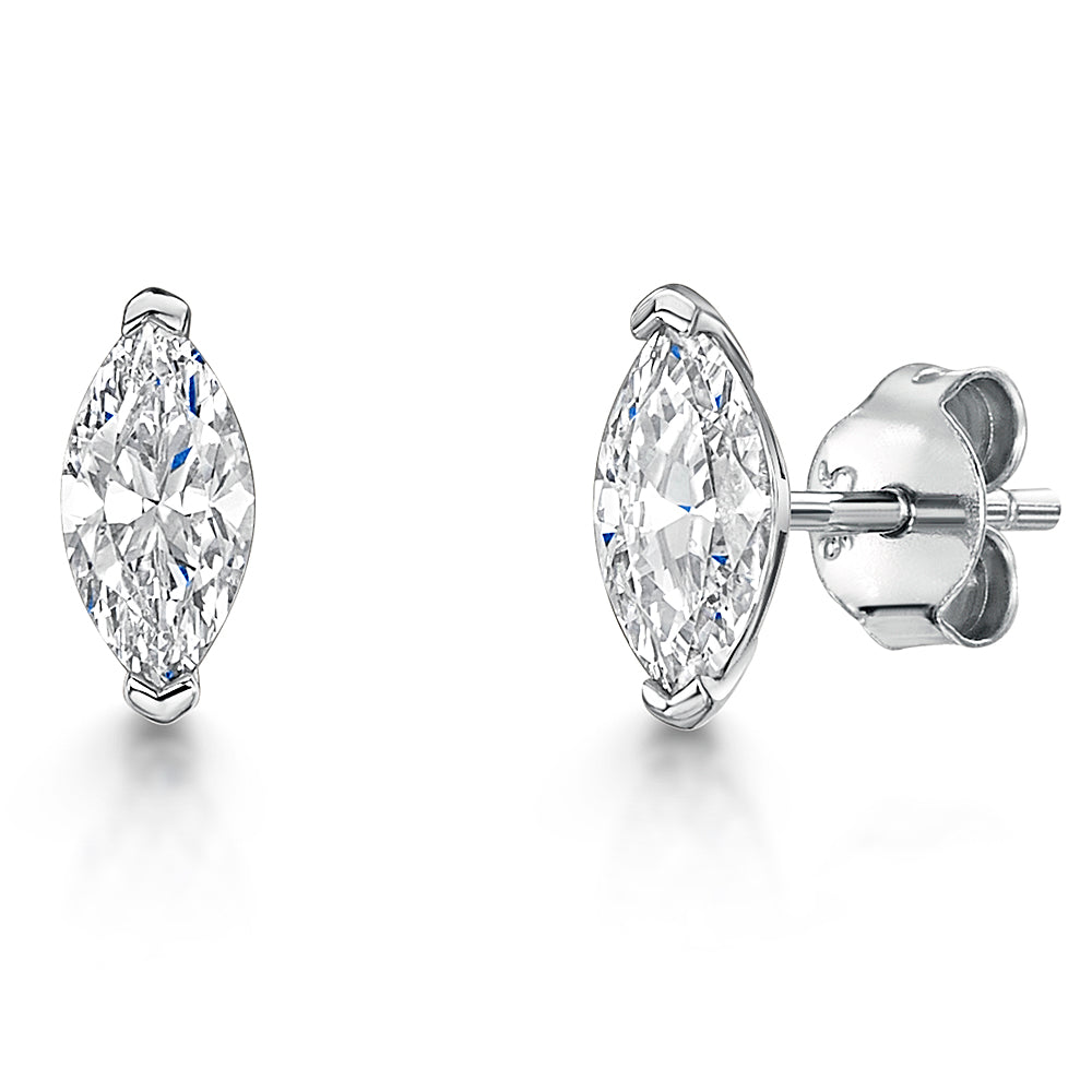 Sterling Silver Solitaire Marquise Cubic Zirconia Stud Earrings
