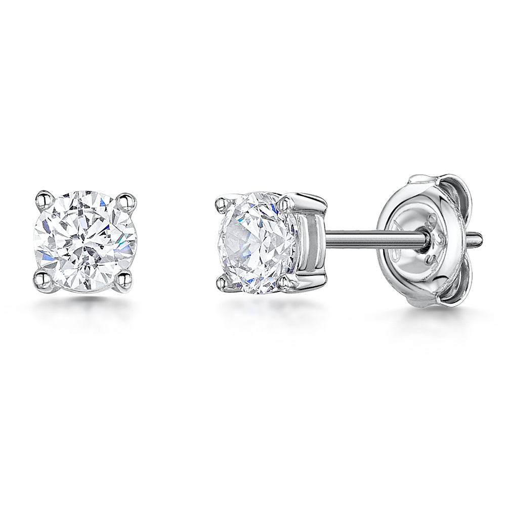 Sterling Silver Solitaire Cubic Zirconia Stud Earrings